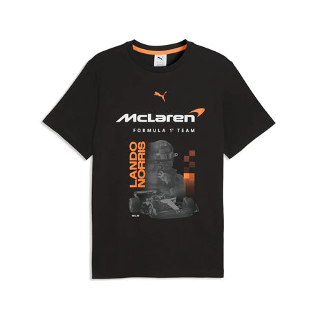 Black McLaren t-shirt with Lando Norris graphic front view