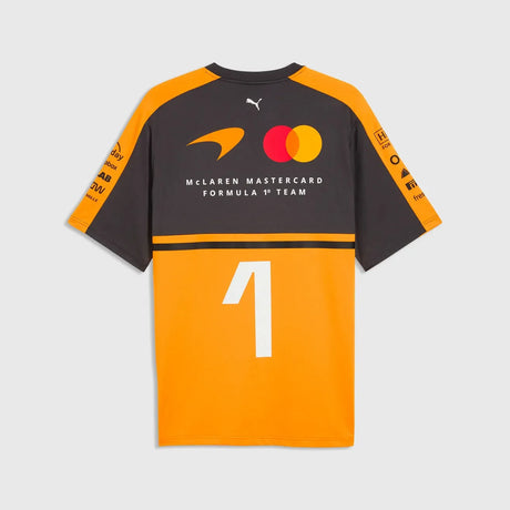 McLaren t-shirt back view dark gray and yellow with number 1