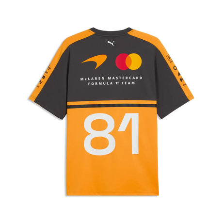 McLaren t-shirt back view in orange and gray with number 81.