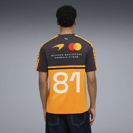 McLaren t-shirt back view showing number 81 in orange.