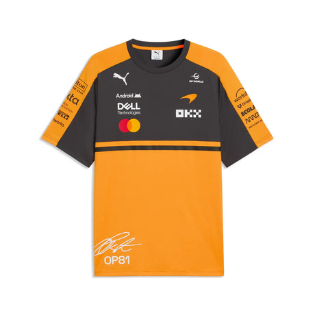 McLaren t-shirt front view in orange and gray colors.