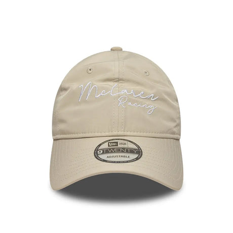 Front view of beige cap with McLaren Racing logo.