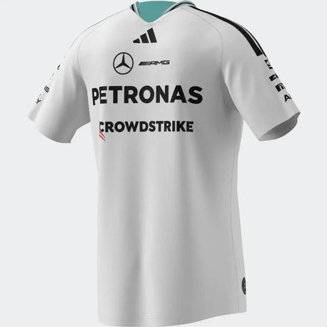 White Mercedes round neck T-shirt back view.