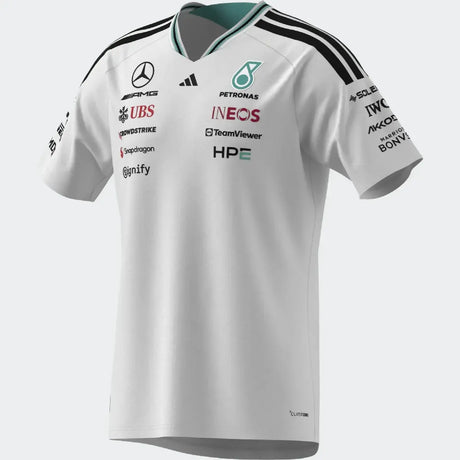 White Mercedes crew neck t-shirt side view