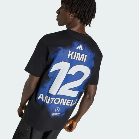 Black t-shirt back with Kimi Antonelli name, number 12, and adidas logo