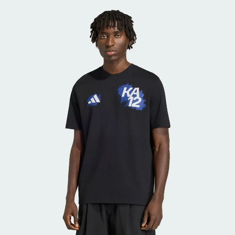 Black t-shirt with adidas logo and KA12 lettering on front