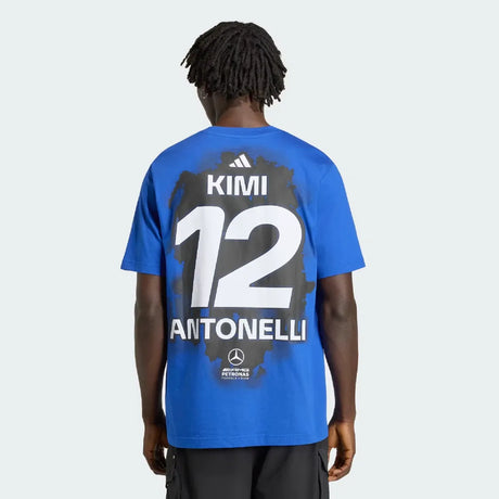 Blue t-shirt with Kimi Antonelli name and number 12 on the back.