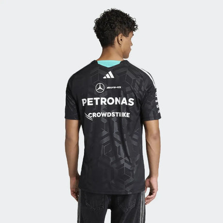 Black Mercedes t-shirt back view with geometric pattern