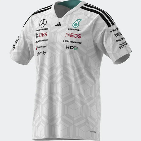 White Mercedes t-shirt with front logos and patterns