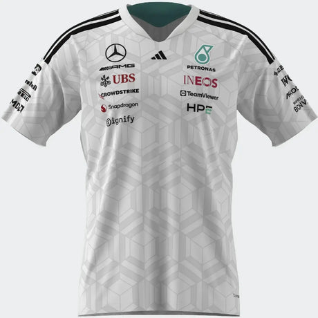 White Mercedes t-shirt with multiple front logos