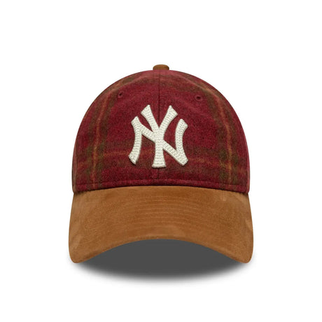 Front view of New York Yankees cap with brown velvet.