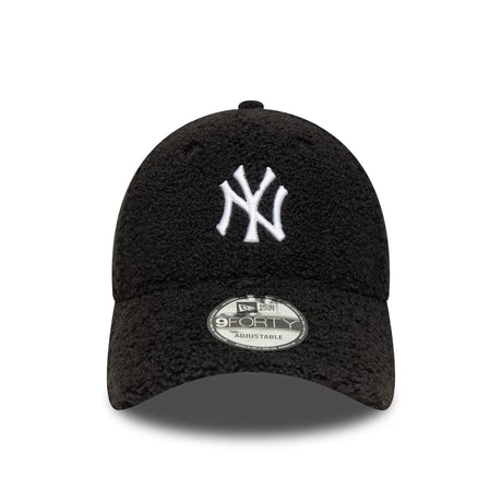Black New Era cap with white NY logo front view.