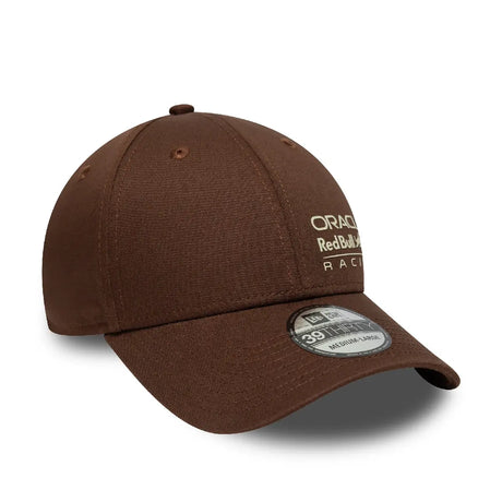 Brown cap side view with logos