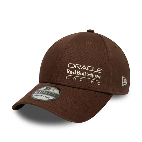 Brown cap front view with logos on label