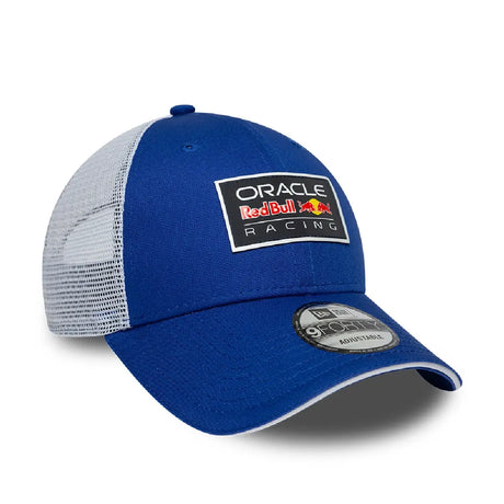 Blue Red Bull Racing cap side view with white mesh rear