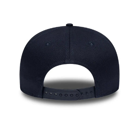 Blue baseball cap rear view with simple design.