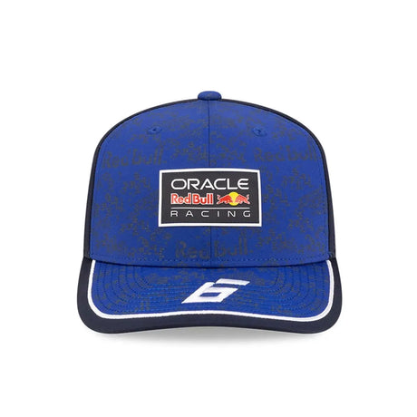 Blue Red Bull cap front with ORACLE logo.