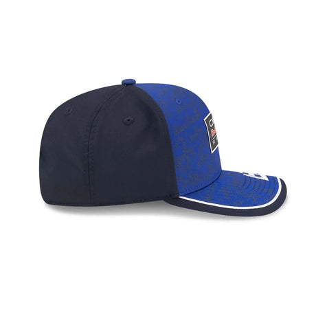 Blue Red Bull cap side with dark blue detail.