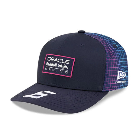 Blue Red Bull Racing cap with front logo and grid pattern.