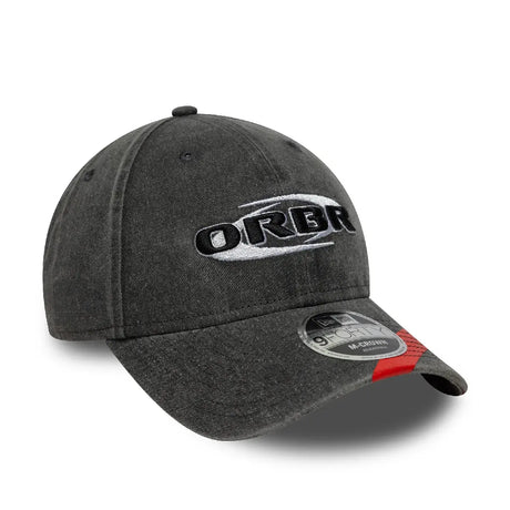 Black baseball cap with ORBR print side view