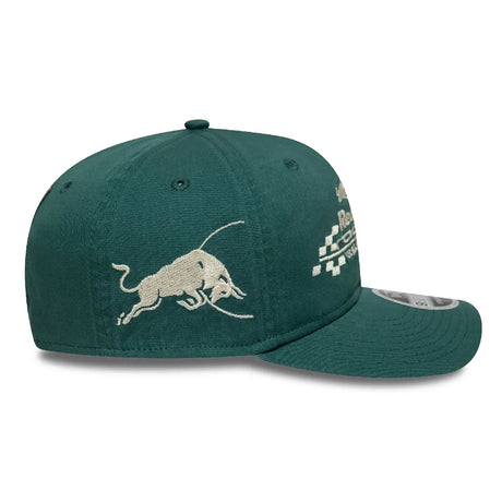 Green Red Bull Racing cap side view with jumping logo