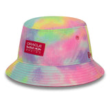 Multicolor Red Bull bucket hat with collapsible design.