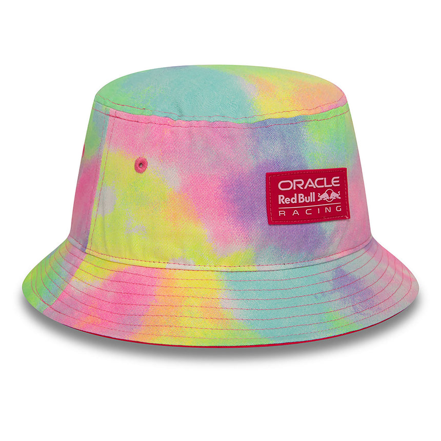 Multicolor bucket hat with collapsible design featuring Red Bull lettering.