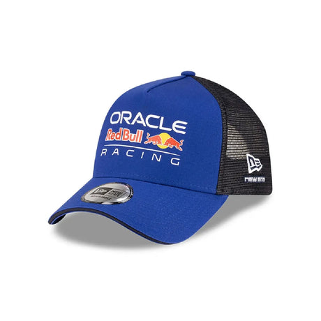 Blue trucker cap front with ORACLE and RACING logos