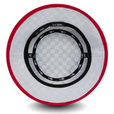 Inside view of checked patterned hat.
